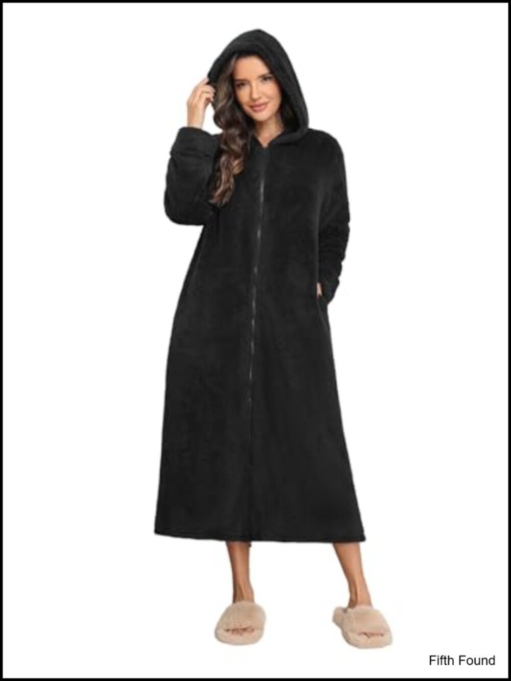 Ekouaer Women's Fleece Robe Zip Hooded Plush Housecoat Sleepwear